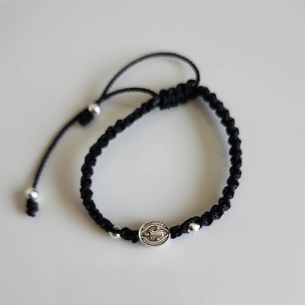 Elegant Black Braided Bracelet with Silver Beads